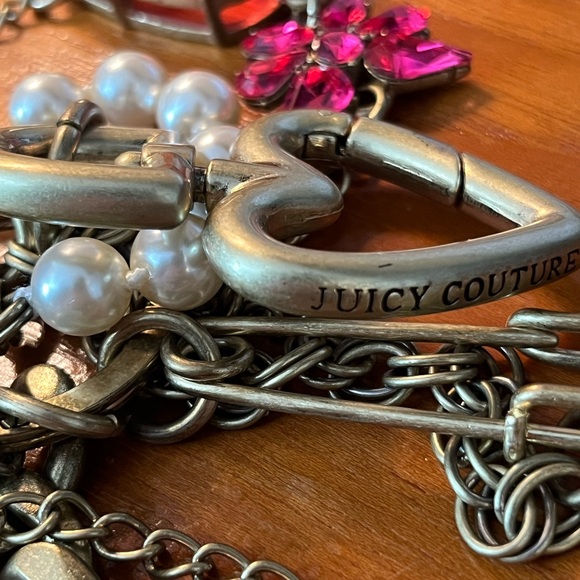 JUICY COUTURE Vintage Bag Keychain Heart Jewel Charms Pearl Crystal Overstuffed - Picture 5 of 11